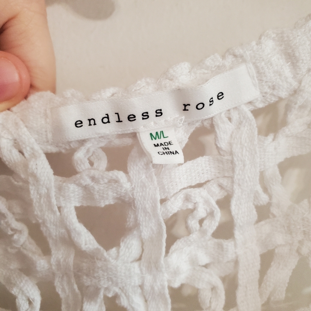 Endless Rose Open Knit Crochet Style Fringe Top Textured Size M/L Festival Boho - Picture 8 of 13